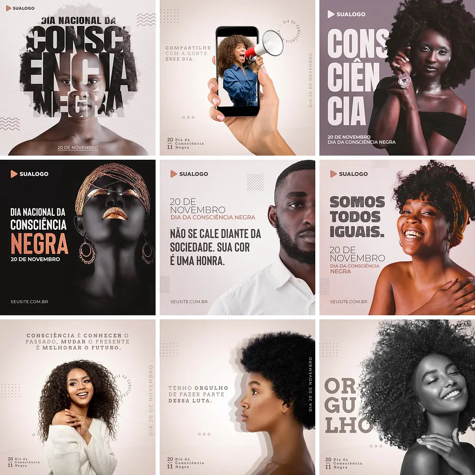 30 Artes Mídias Sociais Consciencia Negra Editáveis Photoshop 1