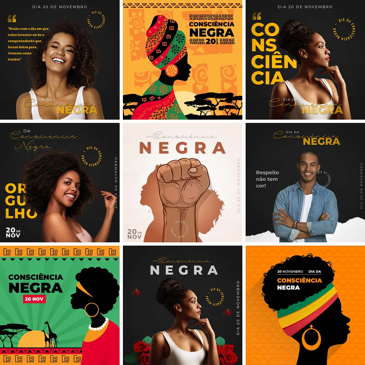 30 Artes Mídias Sociais Consciencia Negra Editáveis Photoshop 2