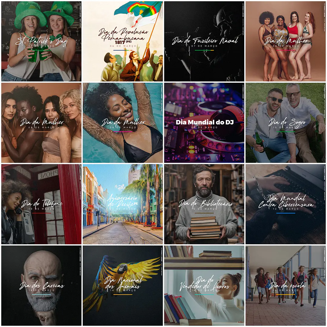 130 Artes Mídias Sociais Datas Comemorativas Editáveis Photoshop 1