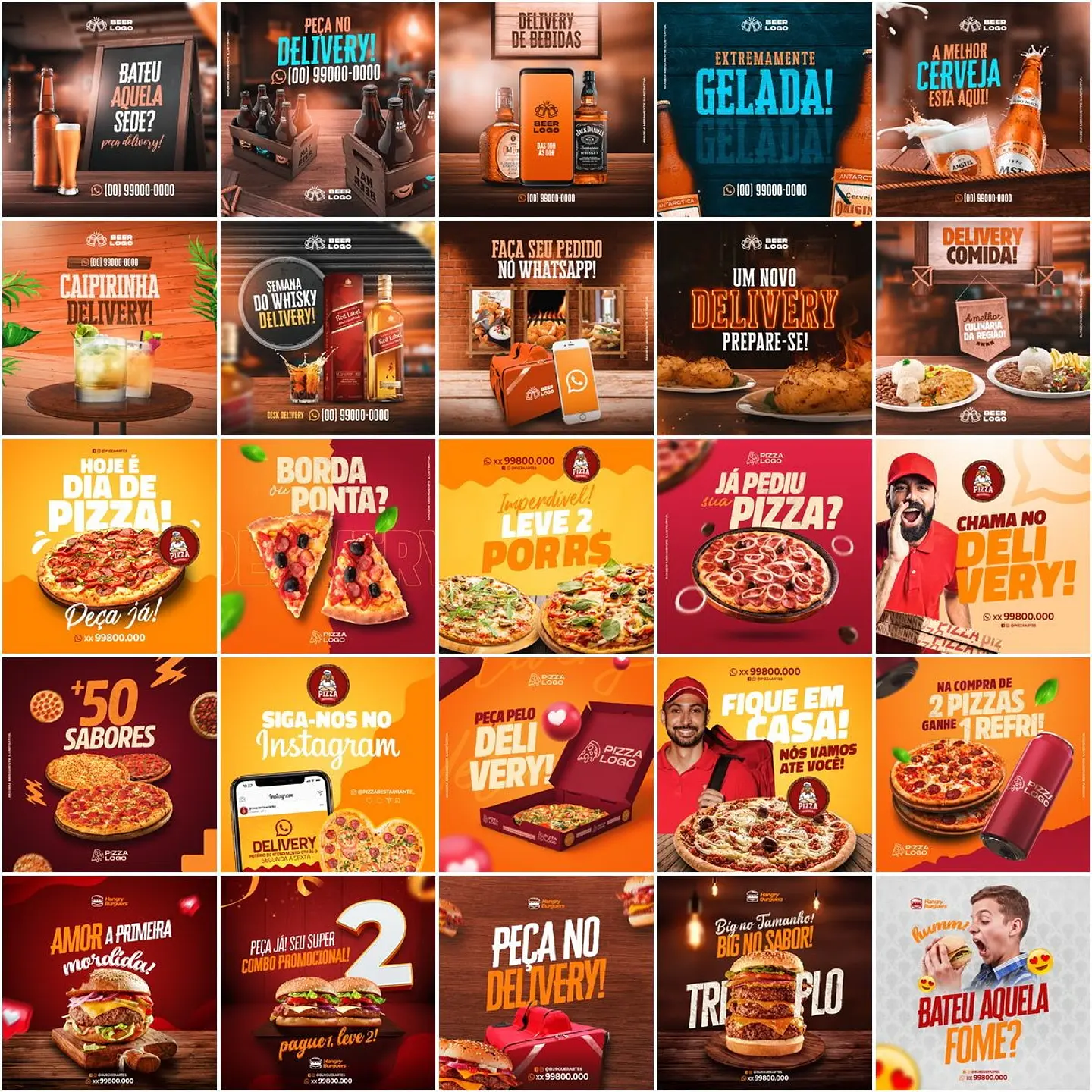 40 Artes Mídias Sociais Delivery Entregas Editáveis Photoshop 1