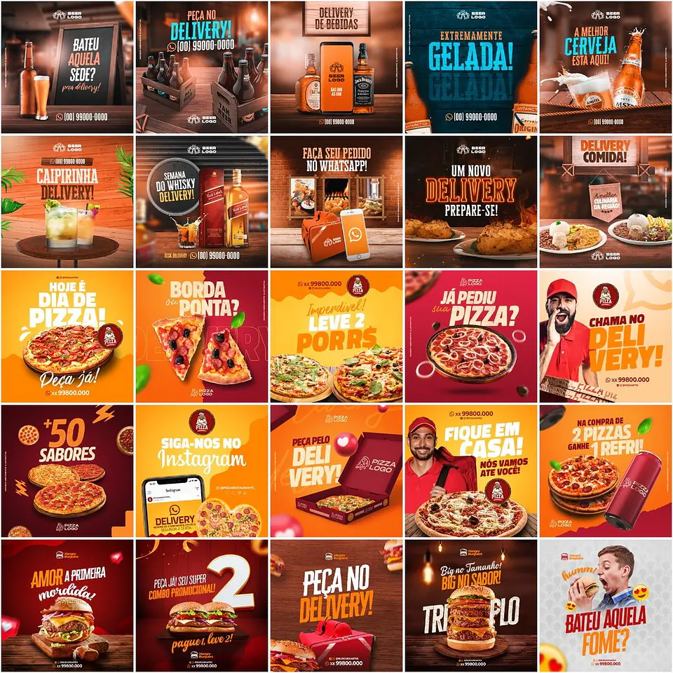 40 Artes Mídias Sociais Delivery Entregas Editáveis Photoshop 1