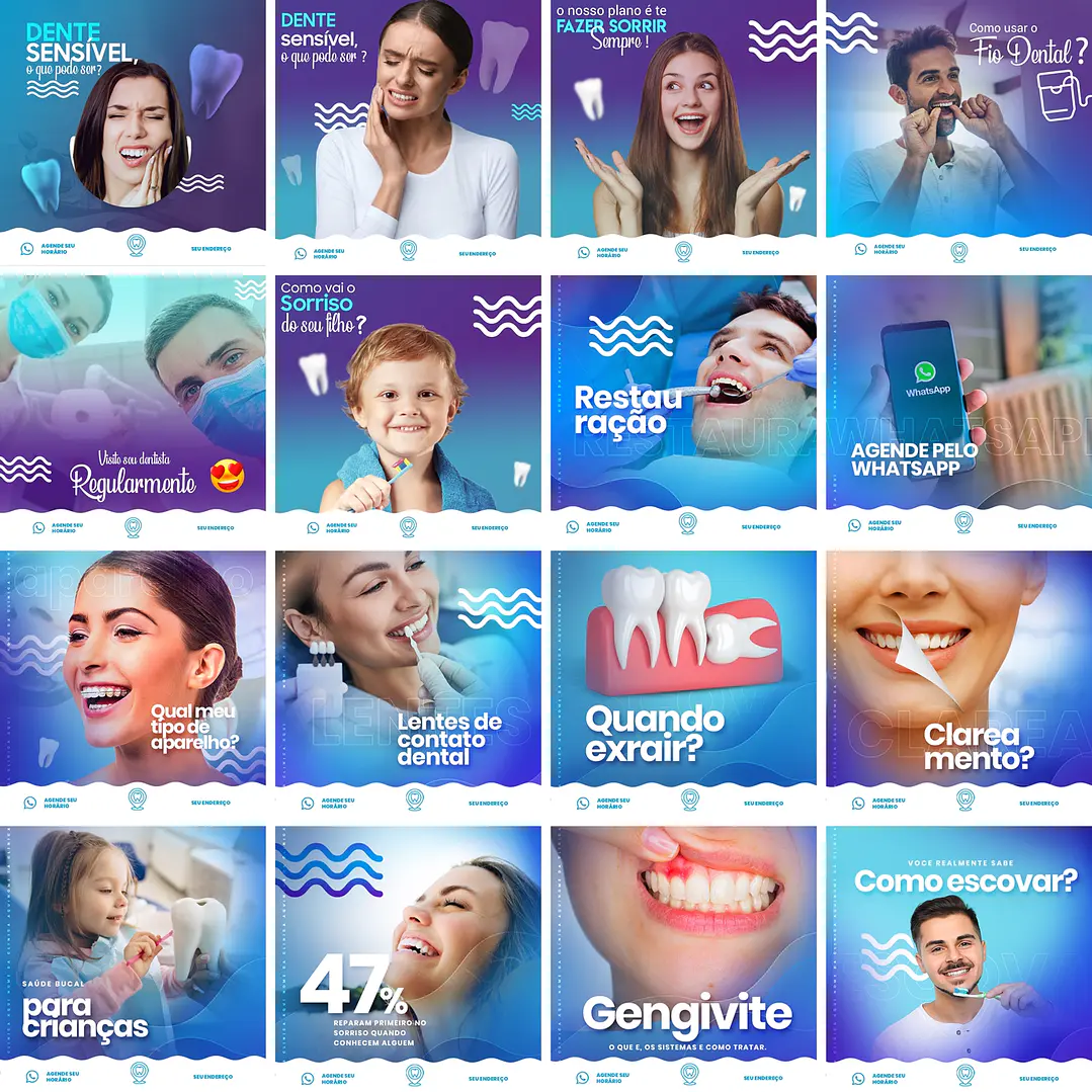 32 Artes Mídias Sociais Dentista Odonto Editáveis Photoshop 1