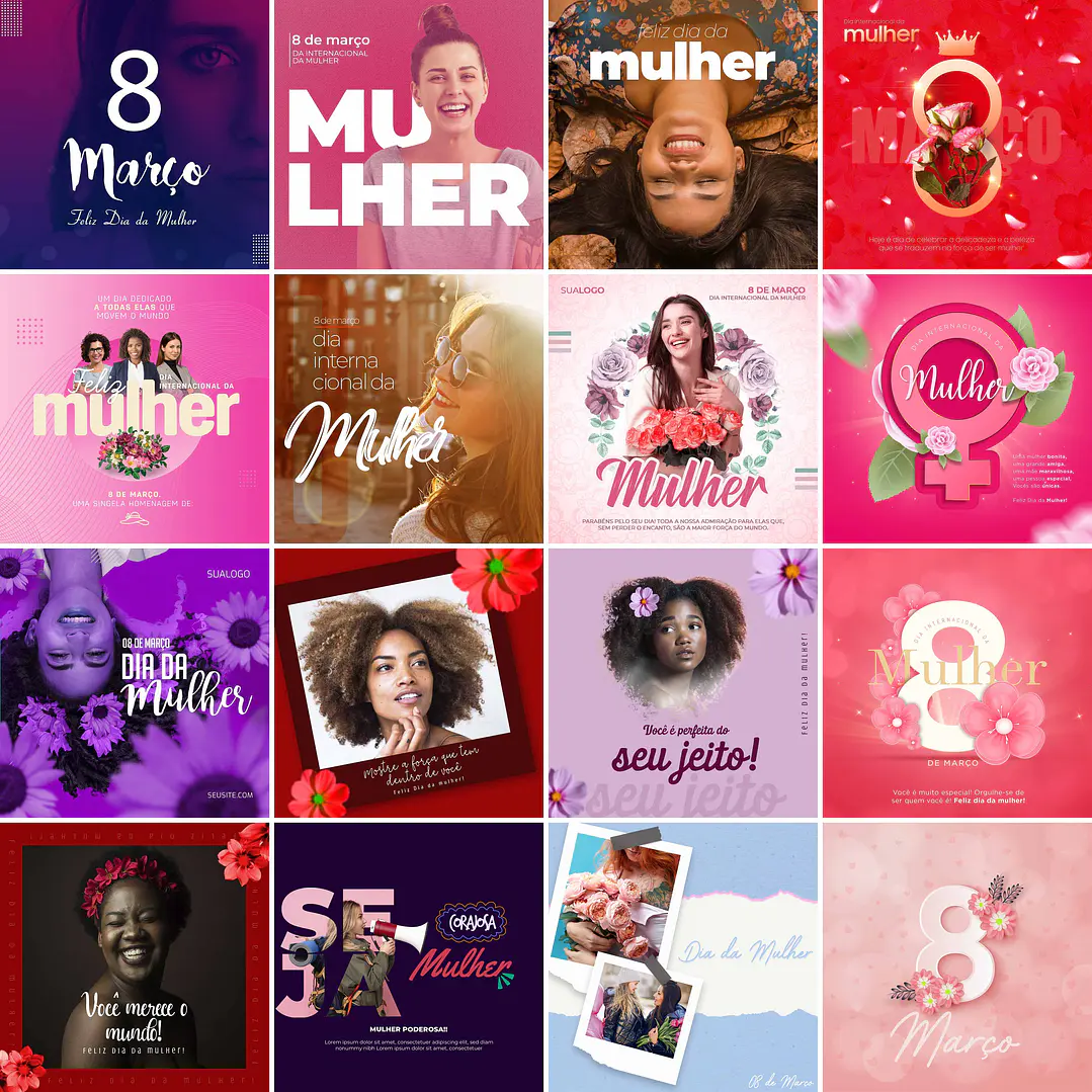 85 Artes Mídias Sociais Dia da Mulher Editáveis Photoshop 1