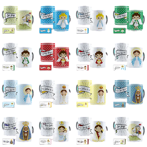 40 Artes para Caneca Estampas Santinhos Santos Catolico Editável em Corel Draw