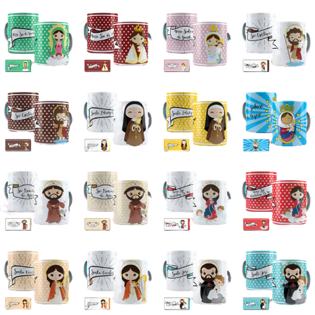 40 Artes para Caneca Estampas Santinhos Santos Catolico Editável em Corel Draw 2