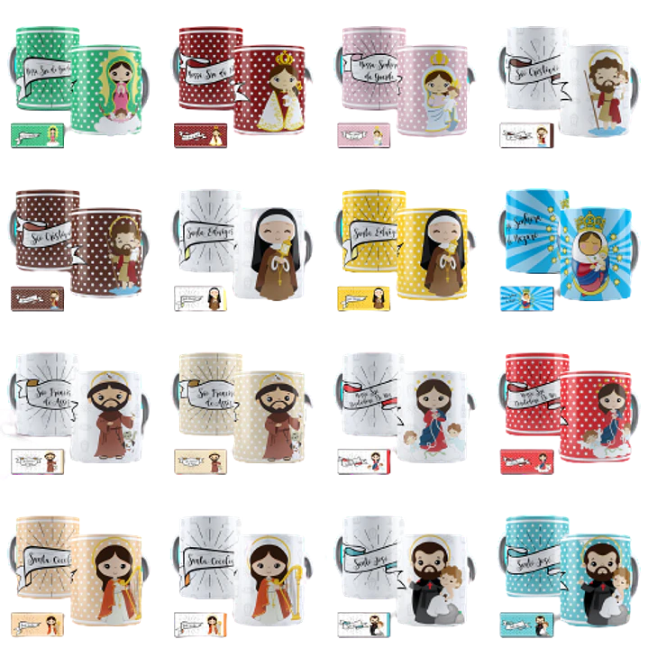 40 Artes para Caneca Estampas Santinhos Santos Catolico Editável em Corel Draw 2