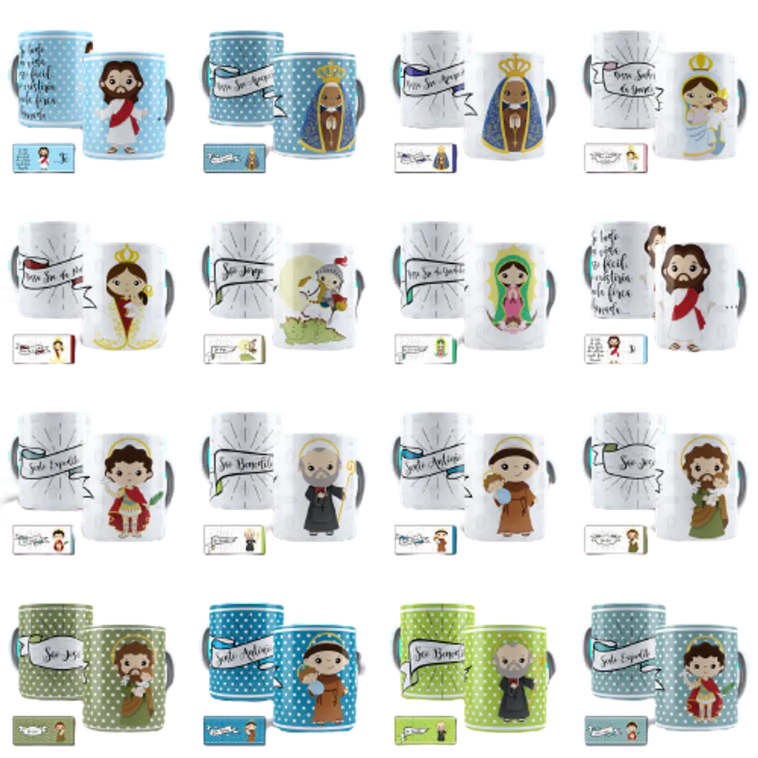 40 Artes para Caneca Estampas Santinhos Santos Catolico Editável em Corel Draw 3