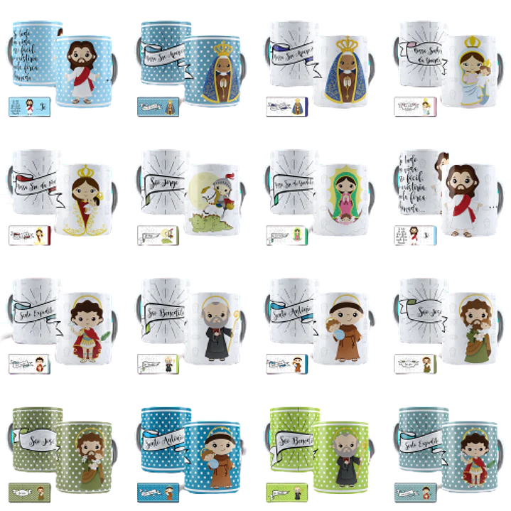 40 Artes para Caneca Estampas Santinhos Santos Catolico Editável em Corel Draw 3