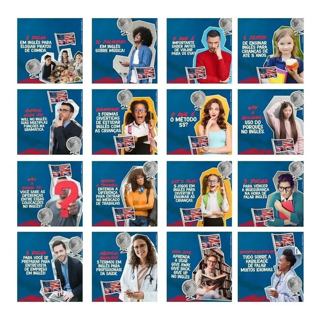 130 Artes Mídias Sociais Escola de Ingês Editáveis Photoshop 2