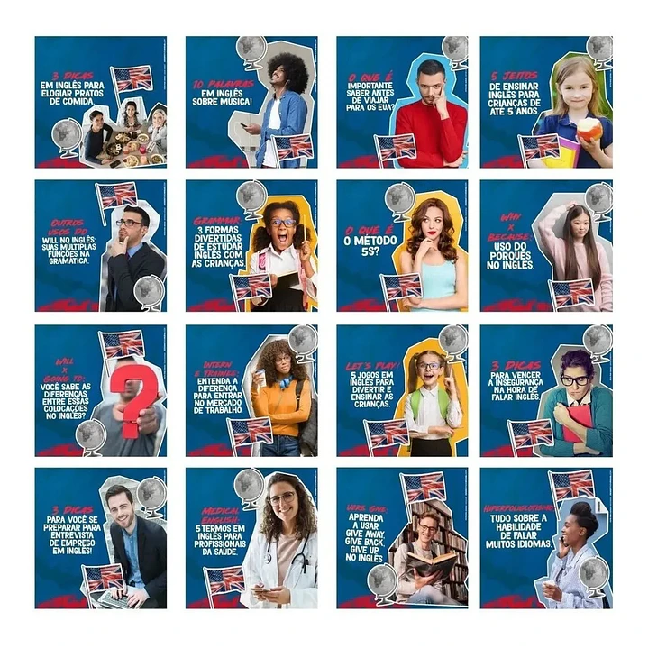 130 Artes Mídias Sociais Escola de Ingês Editáveis Photoshop 2