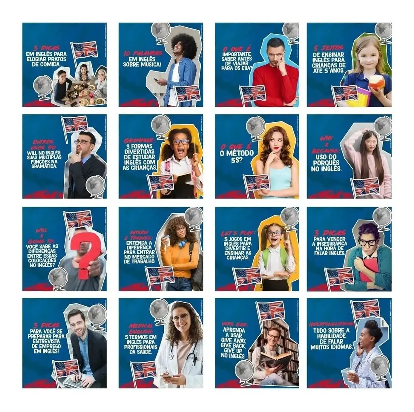 130 Artes Mídias Sociais Escola de Ingês Editáveis Photoshop 2