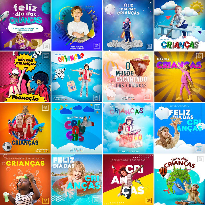 40 Artes Mídias Sociais Dia das Ccrianças Editáveis Photoshop 1