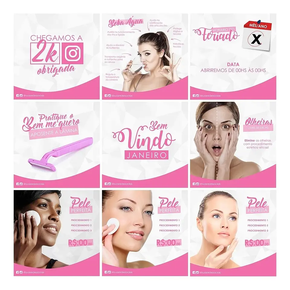 40 Artes Mídias Sociais Estética Beleza Editáveis Photoshop 3