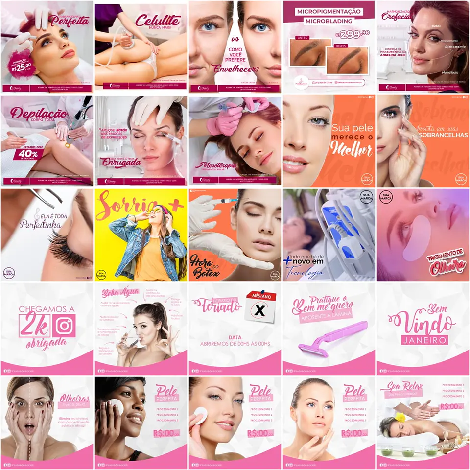 160 Artes Mídias Sociais Estética Editáveis Photoshop 1