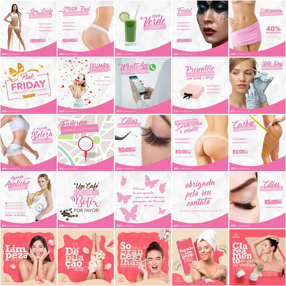 160 Artes Mídias Sociais Estética Editáveis Photoshop 2