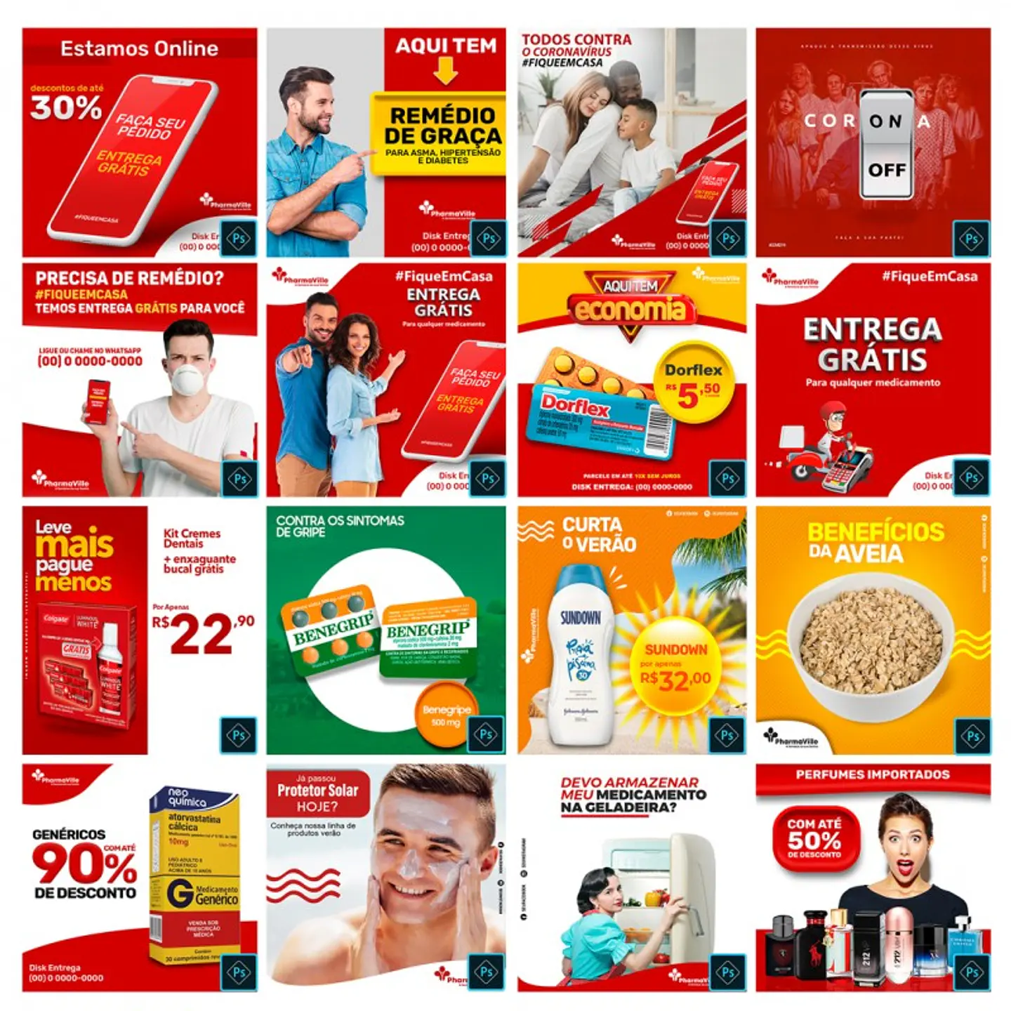 32 Artes Mídias Sociais Farmácia Drogarias Editáveis Photoshop 2
