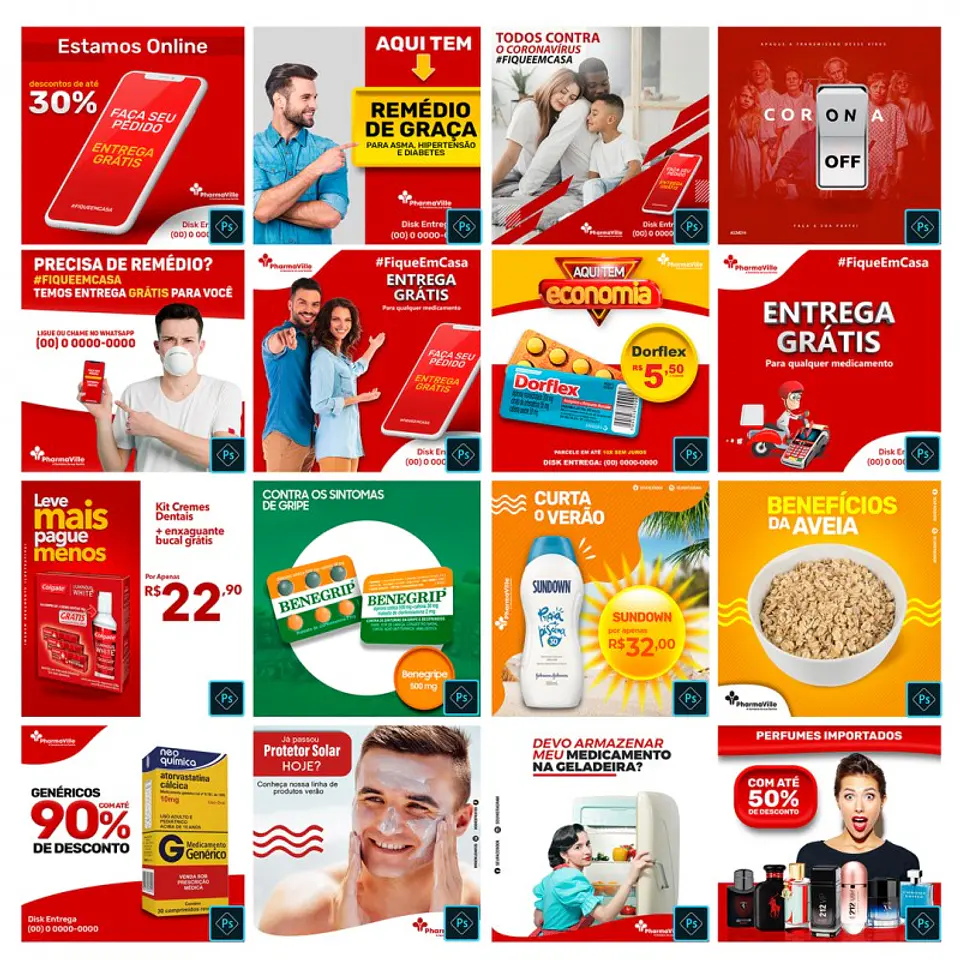 32 Artes Mídias Sociais Farmácia Drogarias Editáveis Photoshop 2