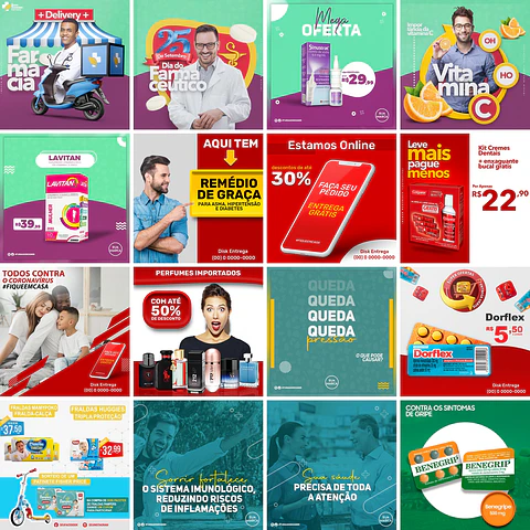 65 Artes Mídias Sociais Fármacia Editáveis Photoshop