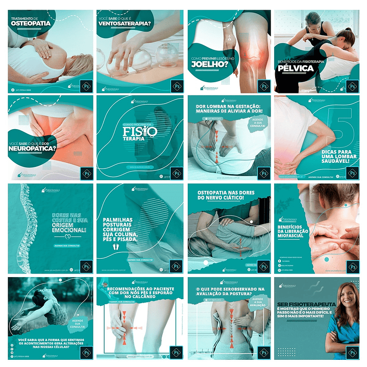 30 Artes Mídias Sociais Fisioterapia Editáveis Photoshop 1