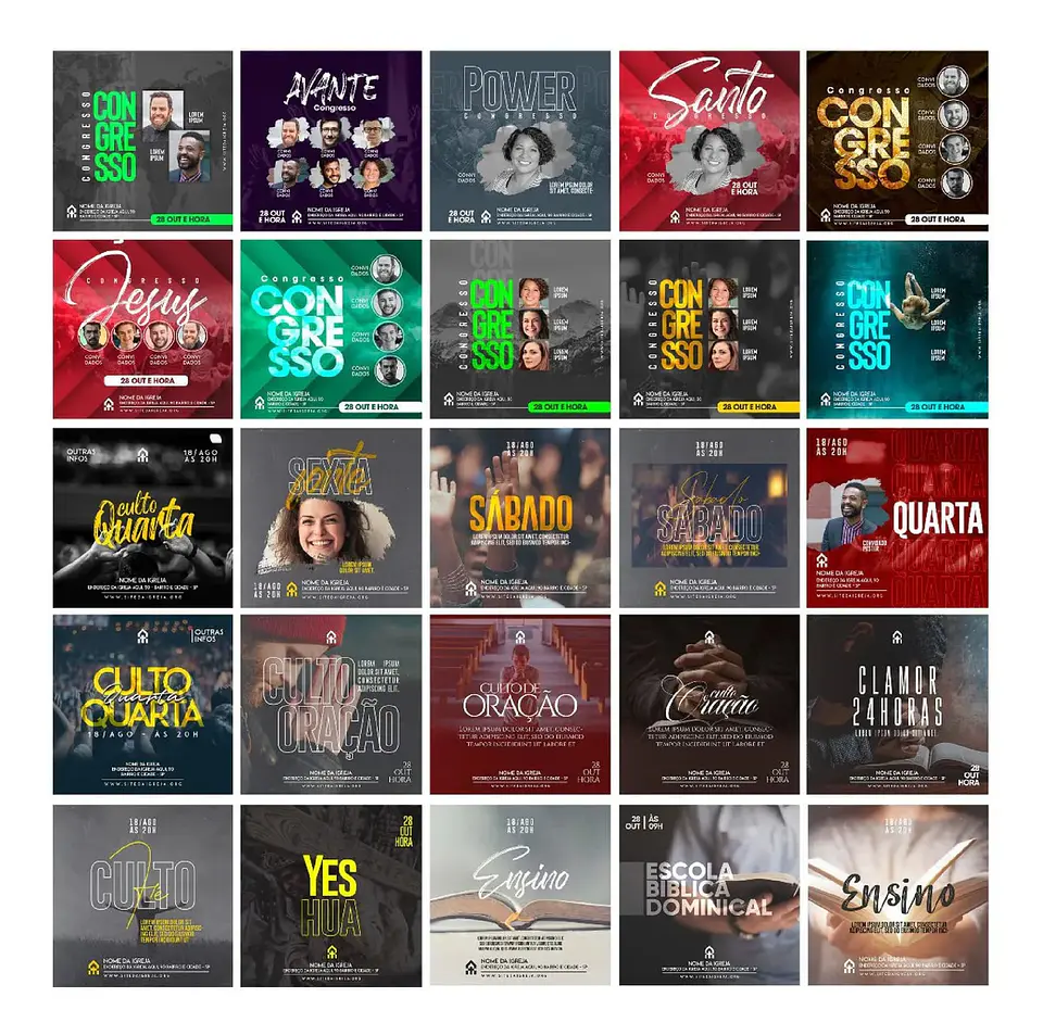 130 Artes Mídias Sociais Gospel Editáveis Photoshop 1