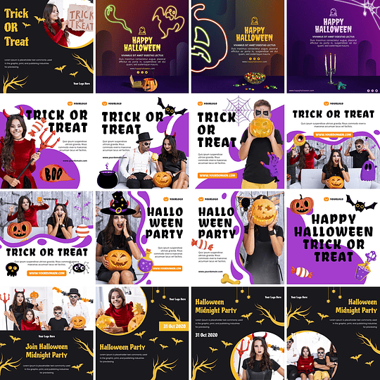 50 Artes Mídias Sociais Halloween Editáveis Photoshop