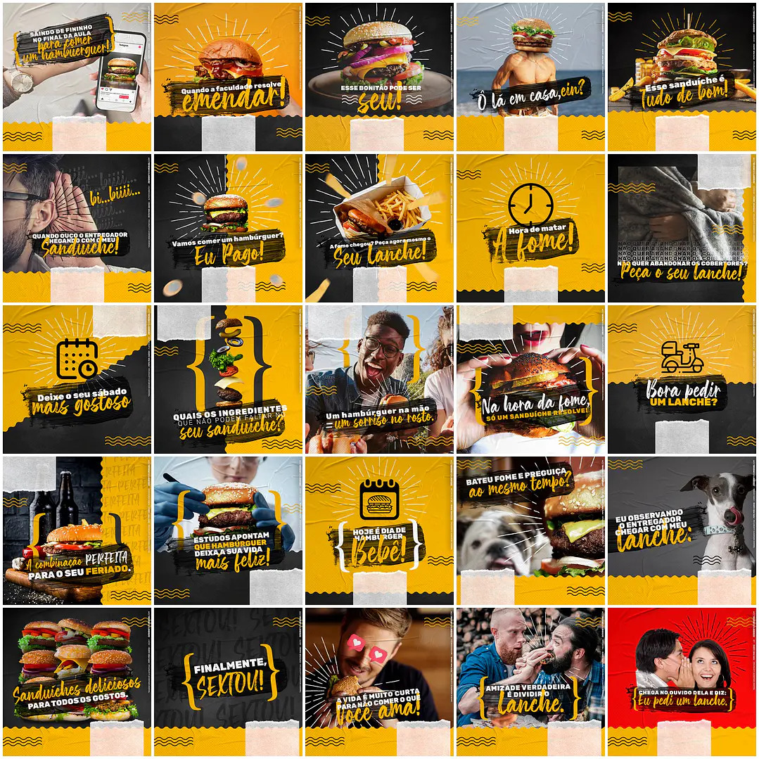 130 Artes Mídias Sociais Hamburgueria Editáveis Photoshop 1