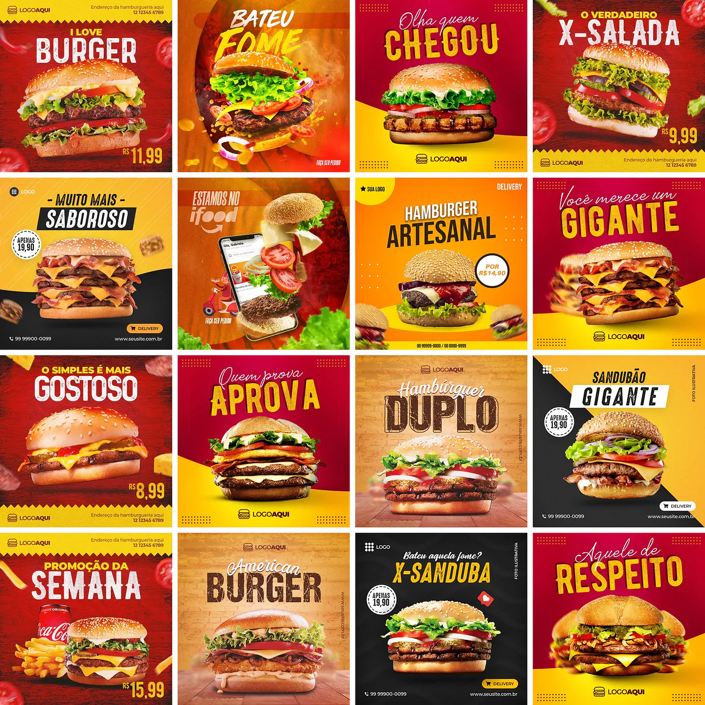 52 Artes Mídias Sociais Hamburgueria Editáveis Photoshop 1