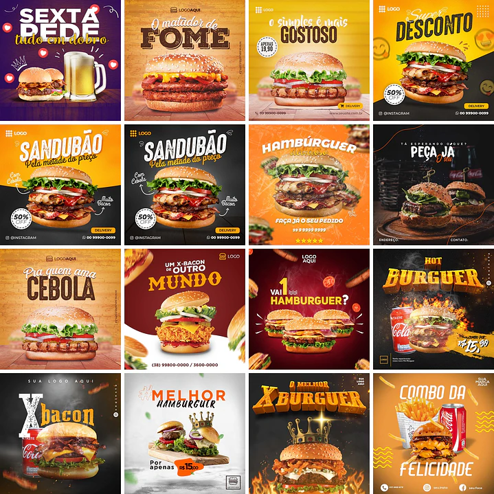 52 Artes Mídias Sociais Hamburgueria Editáveis Photoshop 3