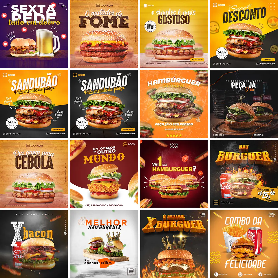 52 Artes Mídias Sociais Hamburgueria Editáveis Photoshop 3