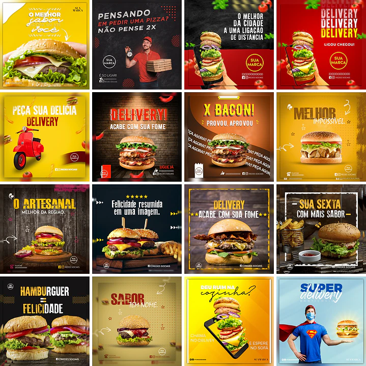 70 Artes Mídias Sociais Hamburgueria Editáveis Photoshop 2