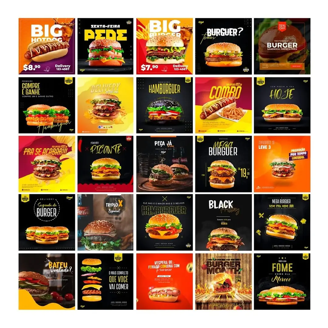 110 Artes Mídias Sociais Hamburgueria Editáveis Photoshop 1