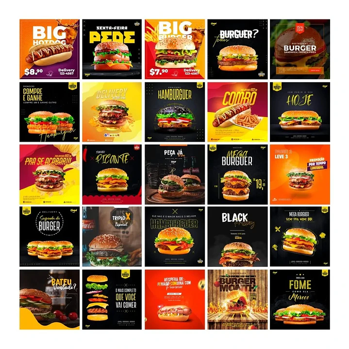 110 Artes Mídias Sociais Hamburgueria Editáveis Photoshop 1