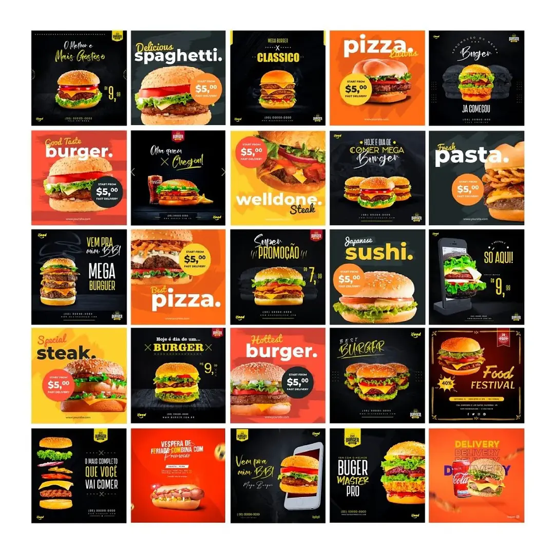 110 Artes Mídias Sociais Hamburgueria Editáveis Photoshop 2
