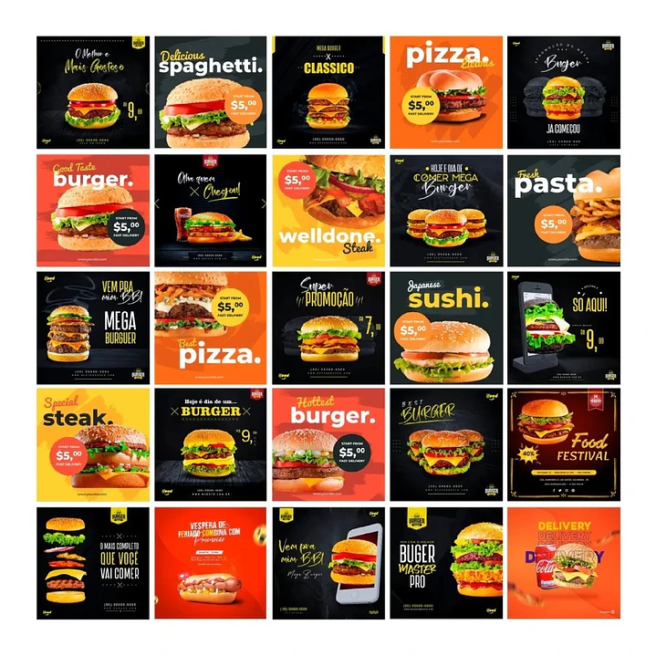 110 Artes Mídias Sociais Hamburgueria Editáveis Photoshop 2