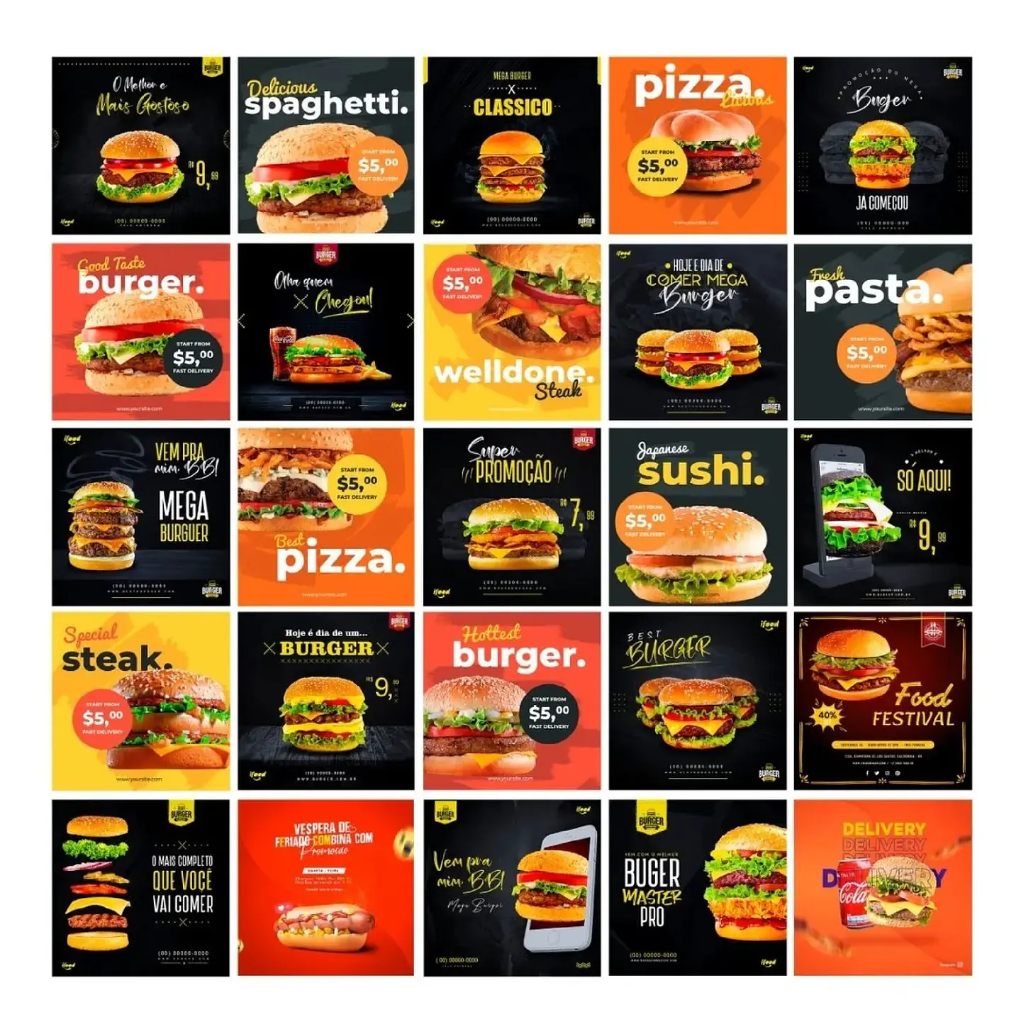 110 Artes Mídias Sociais Hamburgueria Editáveis Photoshop 2