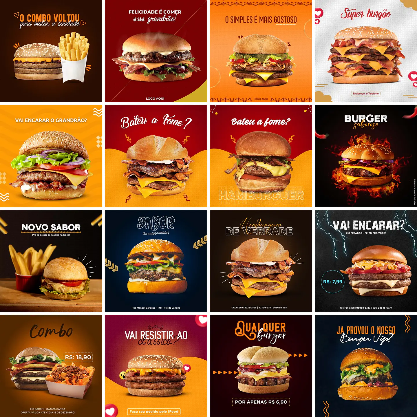 170 Artes Mídias Sociais Hamburgueria Editáveis Photoshop 1