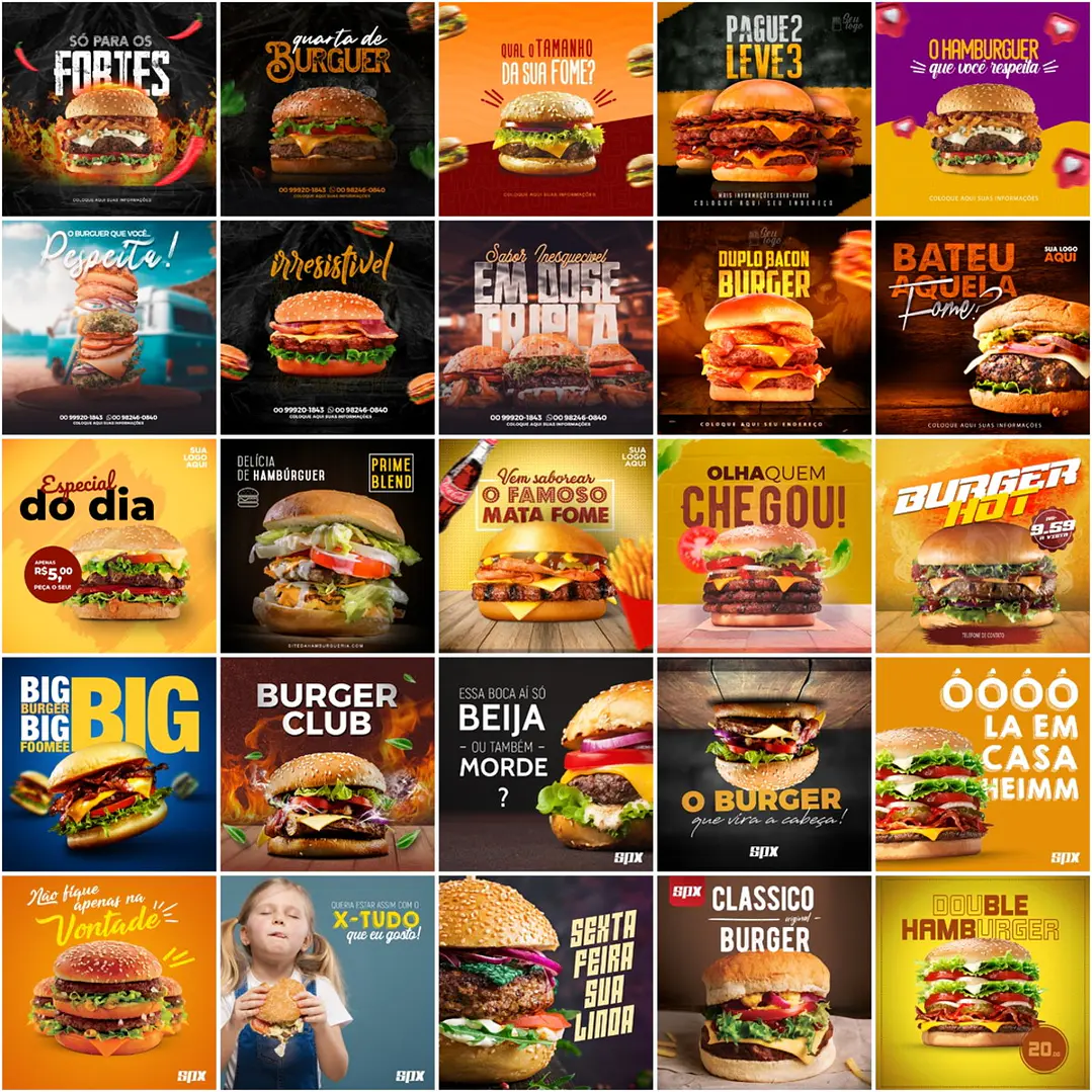 400 Artes Mídias Sociais Hamburgueria Editáveis Photoshop 3