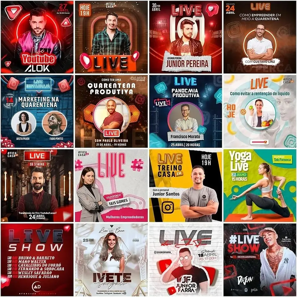 50 Artes Mídias Sociais Lives 1.0 Editáveis Photoshop 3