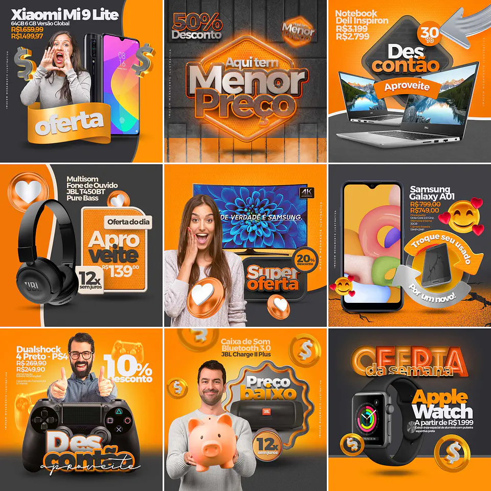 10 Artes Mídias Sociais Loja Eletronicos Editáveis Photoshop 1