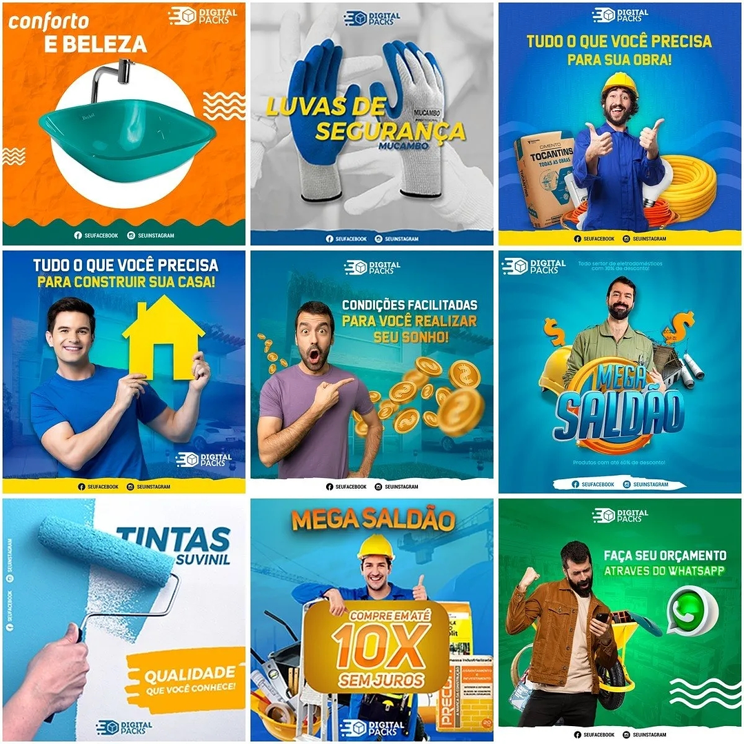 40 Artes Mídias Sociais Materiais Construção Editáveis Photoshop 3