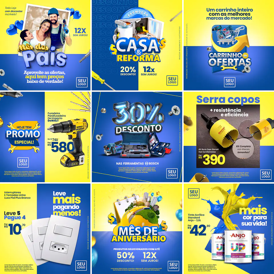 40 Artes Mídias Sociais Materiais Construção Editáveis Photoshop 1