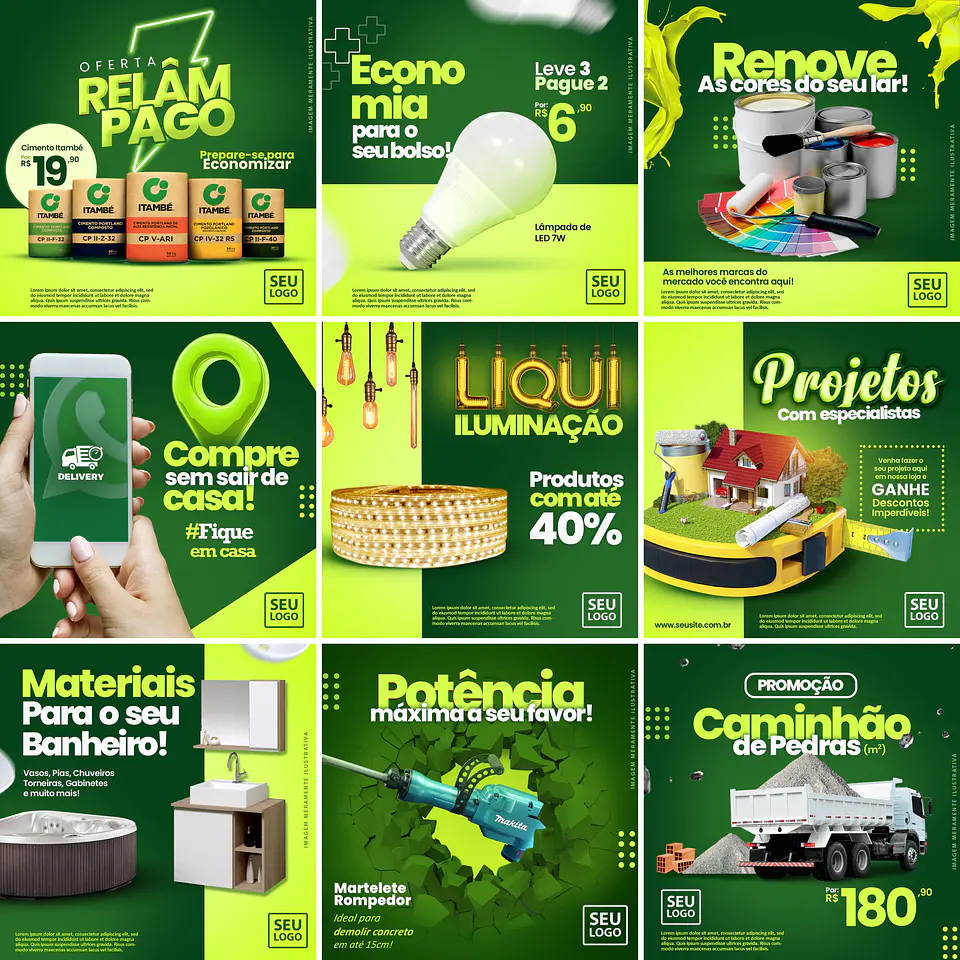 40 Artes Mídias Sociais Materiais Construção Editáveis Photoshop 2