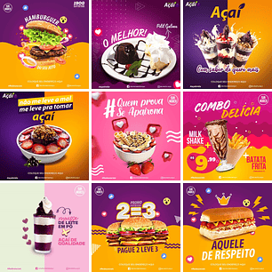 Mini Pack Artes Mídias Sociais Pizzaria, Açai e Lanches Editáveis Photoshop