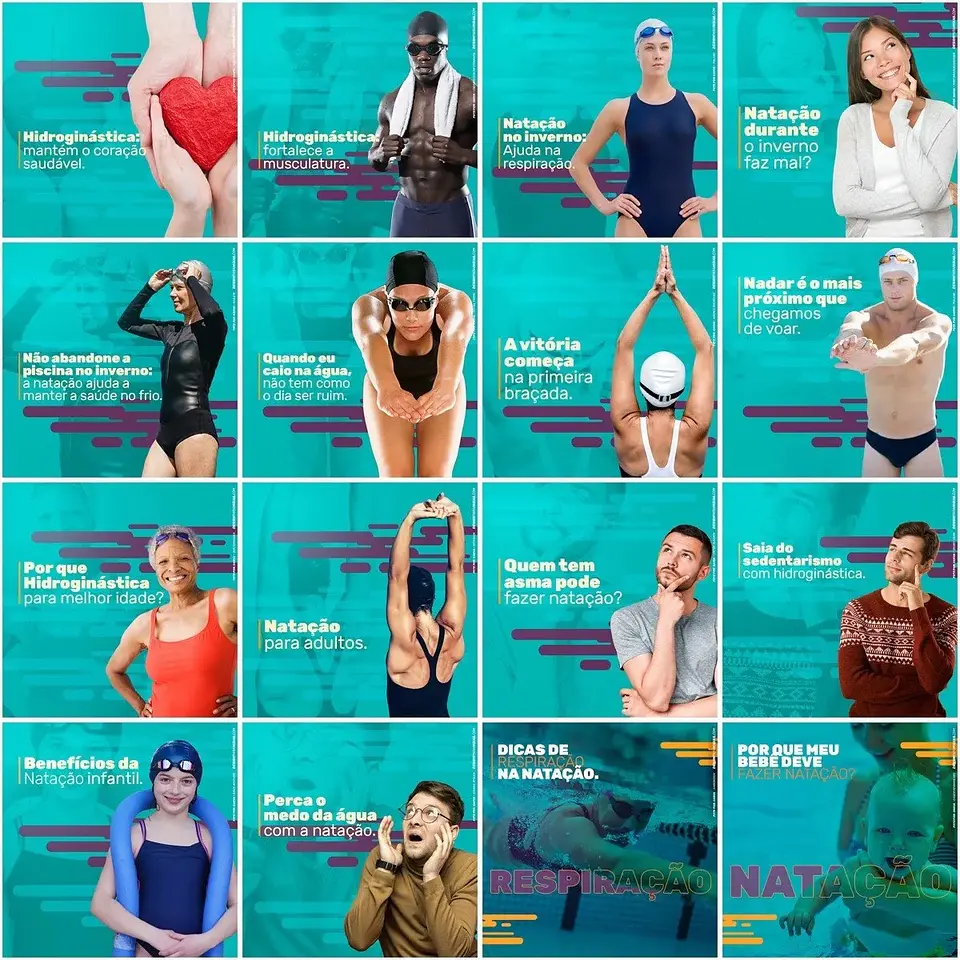130 Artes Mídias Sociais Escola de Natação Editáveis Photoshop 2