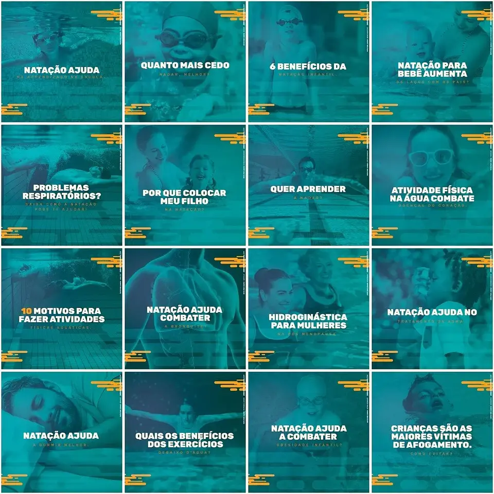 130 Artes Mídias Sociais Escola de Natação Editáveis Photoshop 3