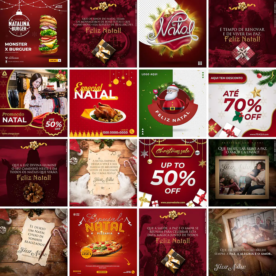 90 Artes Mídias Sociais Natal e Ano Novo Editáveis Photoshop 2