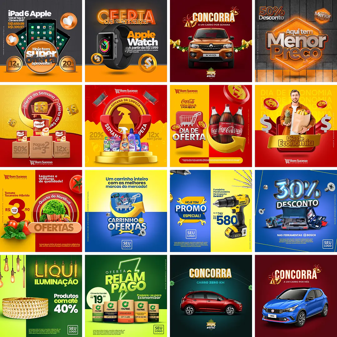 30 Artes Mídias Sociais Ofertas Promoções Editáveis Photoshop 1