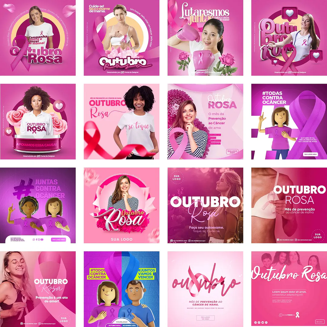 80 Artes Mídias Sociais Outubro Rosa Editáveis Photoshop 1