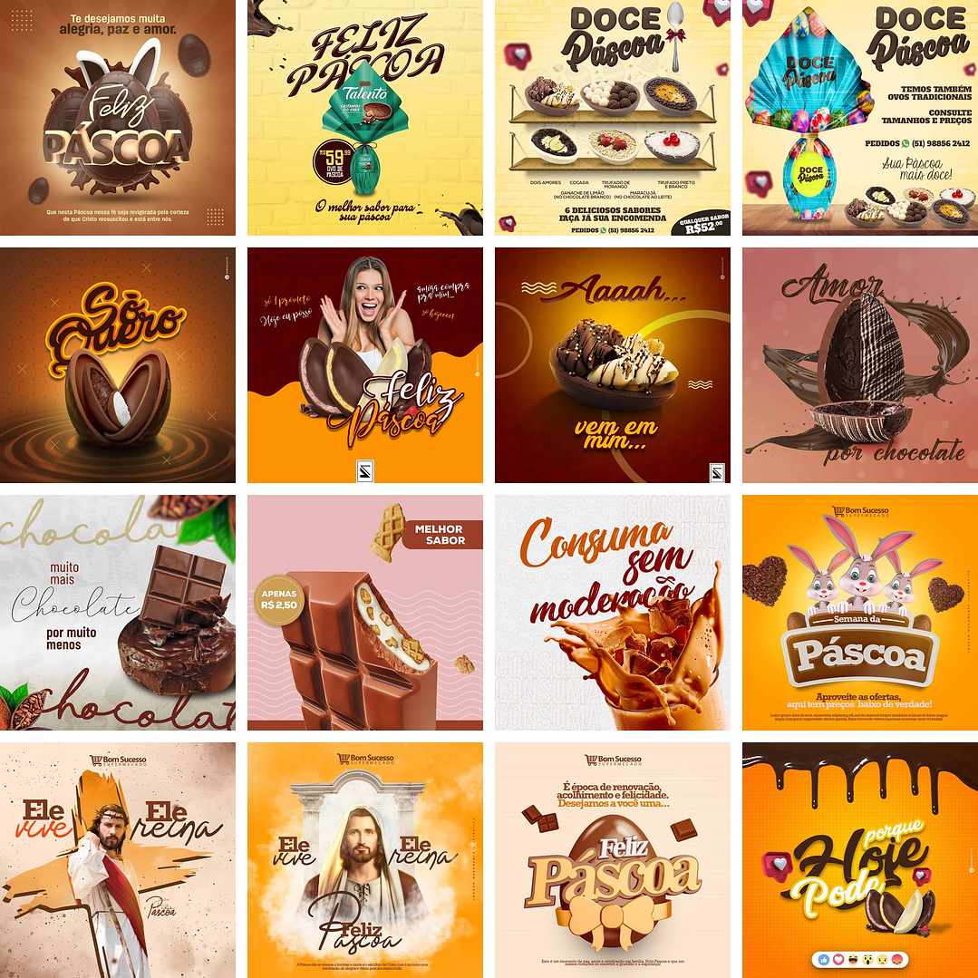 140 Artes Mídias Sociais Pascoa Editáveis Photoshop + Png 4