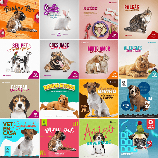 80 Artes Mídias Sociais Petshop Pet Shop Editáveis Photoshop + Png